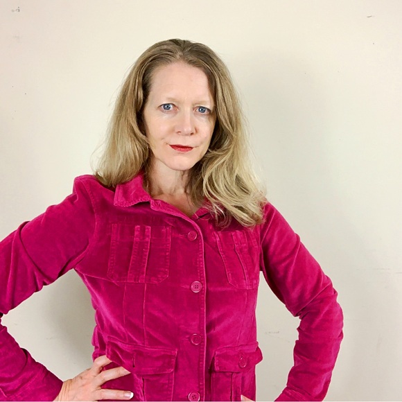 AC-3998 Fuchsia Corduroy Button Front Chest Pockets Jacket Size Medium - Picture 8 of 10